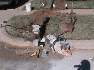 Cutting the curb for outlet for a French Drain
